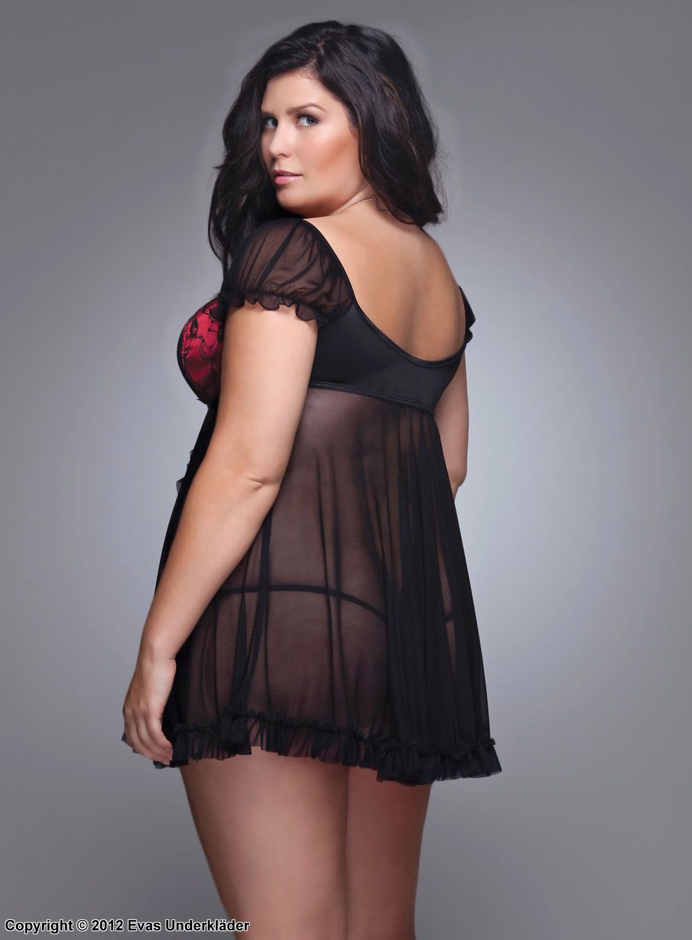 Babydoll with lace over satin padded cups, plus size